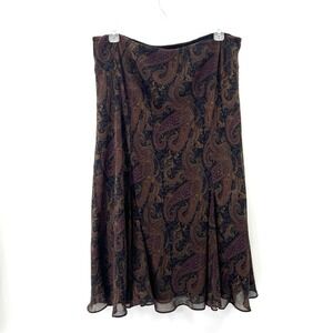 Chaps Skirt Womens Plus 2X Paisley Ruffle Hem Skirt Midi Chiffon Stretch Church